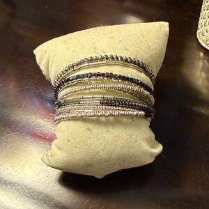 Stella & Dot wrap Hematite and Silver Tone Beaded Bracelet - Women Jewelry